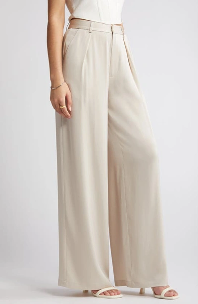 Shop Rue Sophie Jennie High Waist Wide Leg Satin Pants In Grey