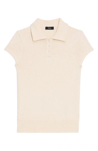 Shop Theory Wave Bo Cap Sleeve Cotton & Merino Wool Polo Sweater In Off White