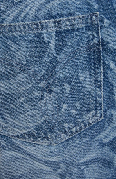 Shop Versace Barocco Laser Print Denim Shorts In Medium Blue