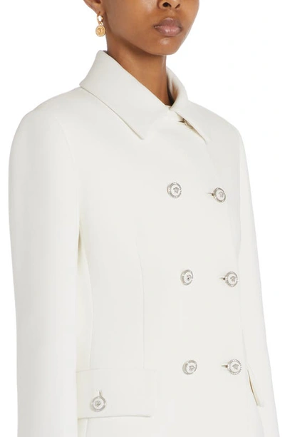 Shop Versace Double Breasted Stretch Crepe Coat In Optical White
