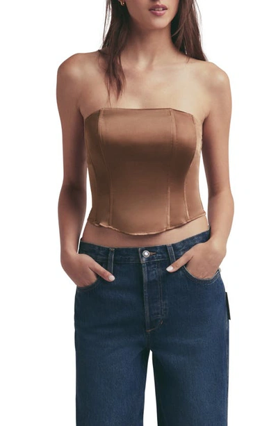 Shop Favorite Daughter Lanai Strapless Satin Corset Top In Macchiato