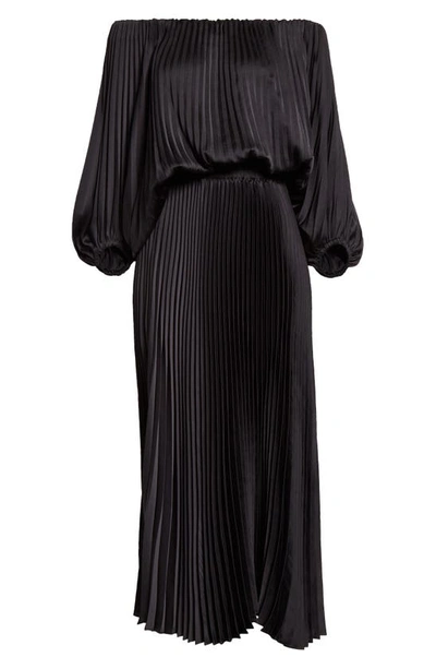 Shop A.l.c Sienna Pleated Off The Shoulder Maxi Dress In Black