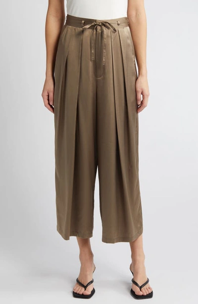 Shop Frame Pleated Silk Ankle Wide Leg Pants In Cypress