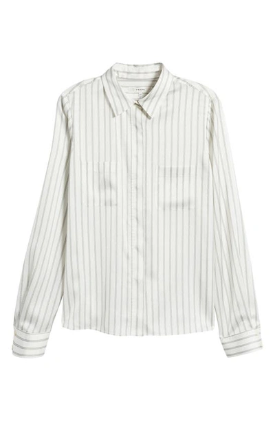 Shop Frame Stripe Patch Pocket Slim Fit Recycled Polyester Button-up Shirt In Cypress/white
