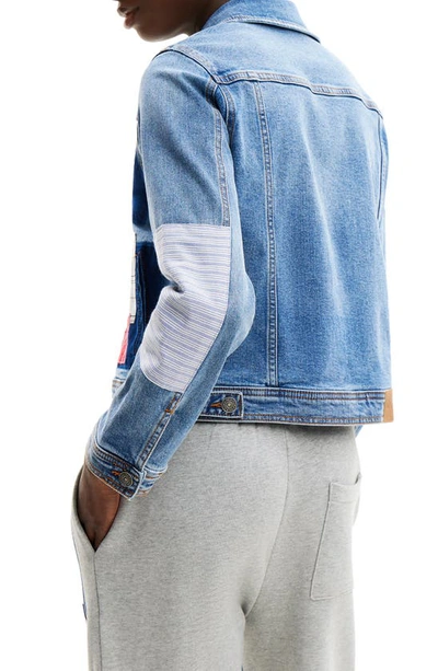 Desigual Walter Mickey Mouse Patchwork Denim Trucker Jacket In Blue