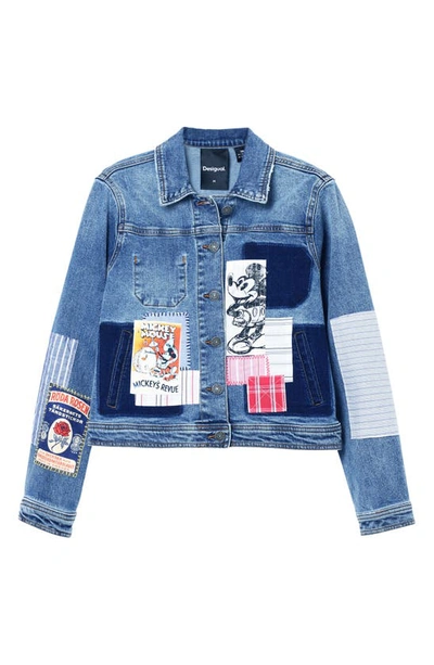 Desigual Walter Mickey Mouse Patchwork Denim Trucker Jacket In Blue