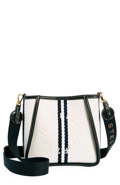 Shop Stella Mccartney Mini Stripe Canvas Crossbody Bag In 9060 White/ Ink