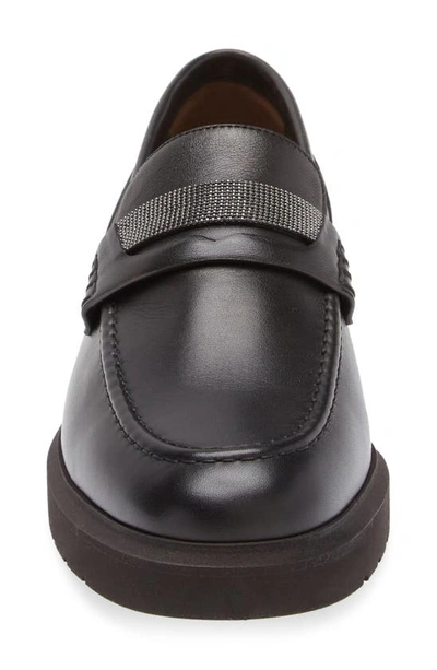 Shop Brunello Cucinelli Monili Trim Leather Loafer In Black