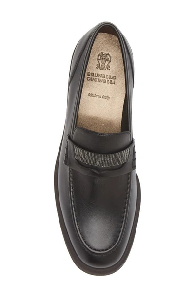 Shop Brunello Cucinelli Monili Trim Leather Loafer In Black