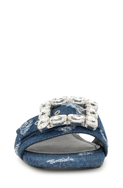 Nine West Matter Crystal Buckle Slide Sandal In Dark Blue