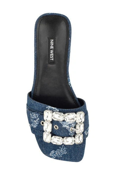 Nine West Matter Crystal Buckle Slide Sandal In Dark Blue