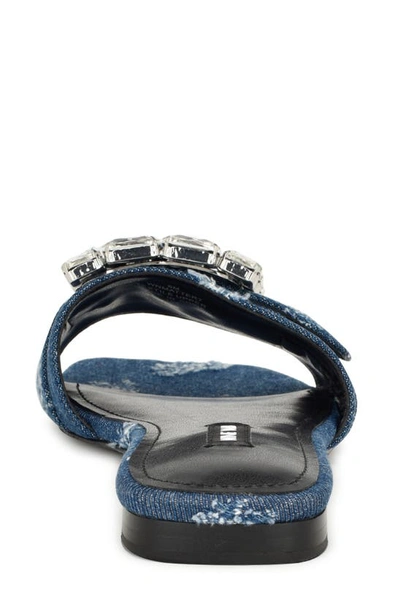 Nine West Matter Crystal Buckle Slide Sandal In Dark Blue