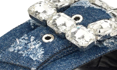 Nine West Matter Crystal Buckle Slide Sandal In Dark Blue