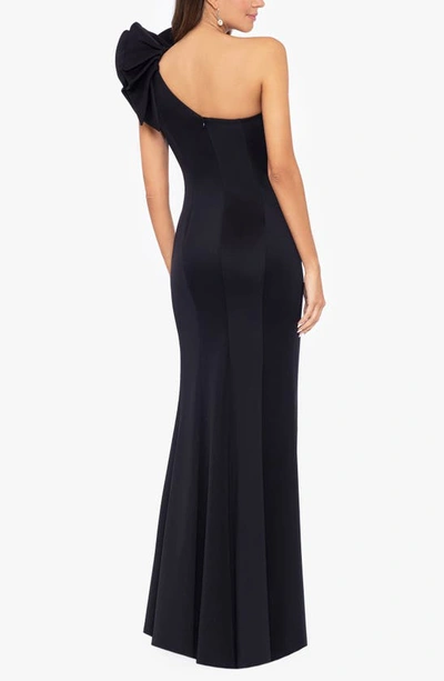 Betsy & Adam Petite Ruffle-shoulder Evening Gown In Black