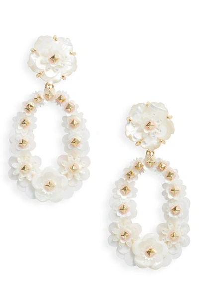 Shop Kendra Scott Deliah Floral Sequin Drop Earrings In Gold Iridescent White Mix