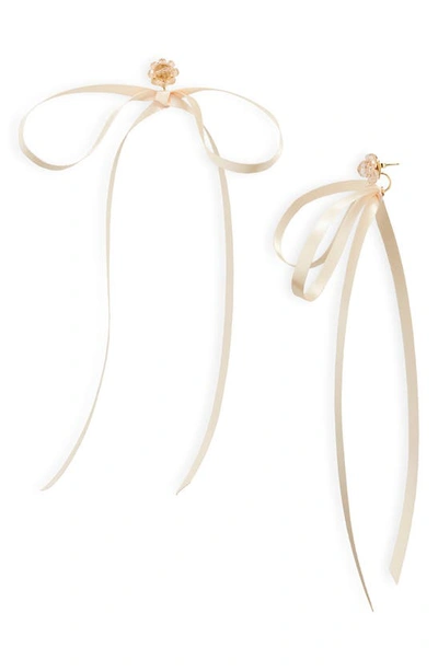 Shop Simone Rocha Ribbon Bow Drop Earrings In Beige/ Rose