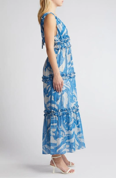 Shop Socialite Double V Ruffle Tiered Maxi Dress In Blue Paintbrush