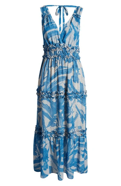 Shop Socialite Double V Ruffle Tiered Maxi Dress In Blue Paintbrush