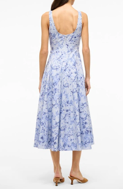 Shop Staud Wells Floral Print Stretch Cotton Midi Dress In Periwinkle Sketchbook Floral