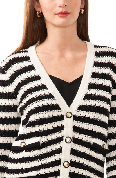Shop Halogen Stripe V-neck Cardigan In Black/ New Ivory