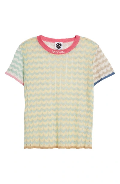 Shop Yanyan Tong Chevron Stripe Pointelle Stitch T-shirt In Mint