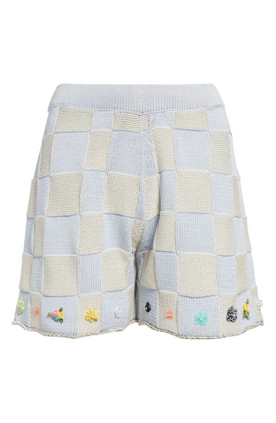 Shop Yanyan Checkerboard Embroidered Knit Shorts In Sky
