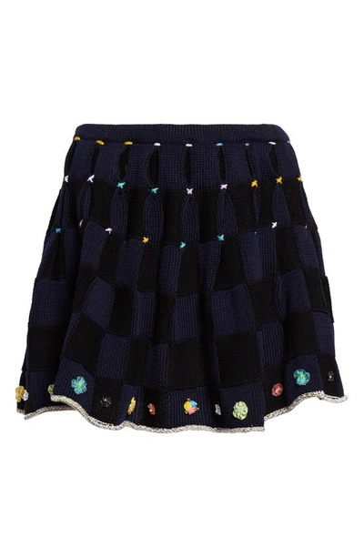 Shop Yanyan Checkerboard Embroidered Knit Miniskirt In Midnight