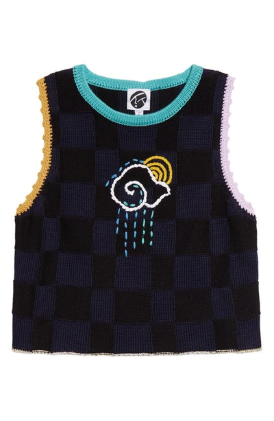 Shop Yanyan Checkerboard Embroidered Sweater Tank In Midnight
