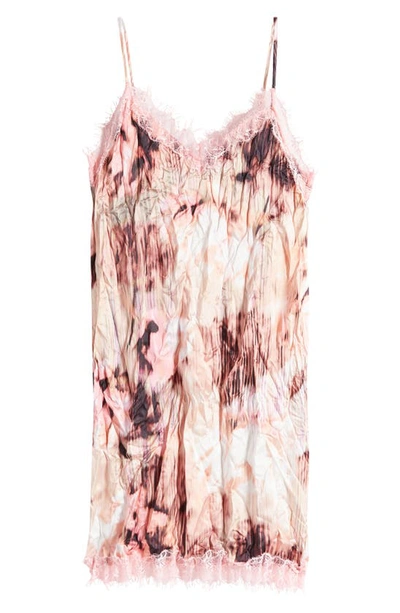 Shop Topshop Lace Trim Crinkle Satin Minidress In Pink
