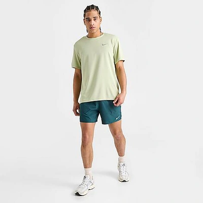 Shop Nike Men's Dri-fit Uv Miler Short-sleeve Running Top In Sea Glass/olive Aura/heather/reflective Silver