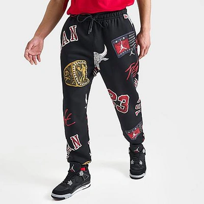 Shop Nike Jordan Men's Essentials Allover Graphic Brooklyn Fleece Sweatpants In Black/sail