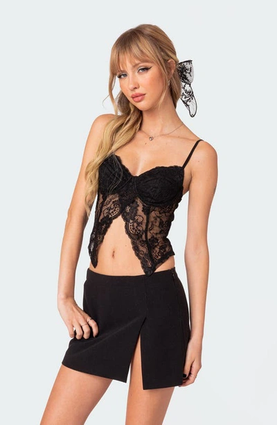 Edikted Sav Split Front Lace Camisole In Black