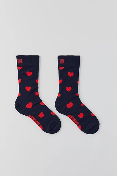Shop Happy Socks Heart Crew Sock In Navy, Women's At Urban Outfitters