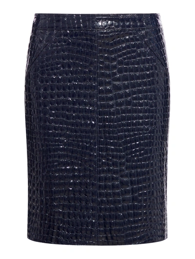 Shop Tom Ford Glossy Croco Embossed Goat Leather Skirt In Blue