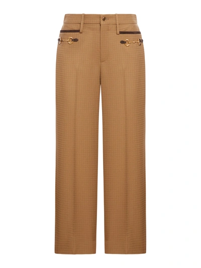 Shop Gucci Horsebit-detailed Tailored Trousers In Brown