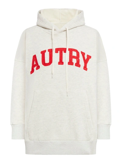 Shop Autry Oversized Sweatshirt With Hood In Nude & Neutrals