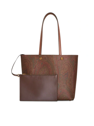 Shop Etro Paisley Shopping Bag In Coated Canvas In Brown