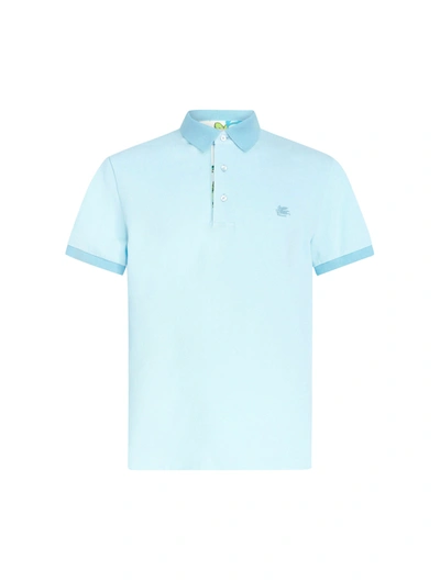 Shop Etro Pegaso-embroidered Cotton Polo Shirt In Blue