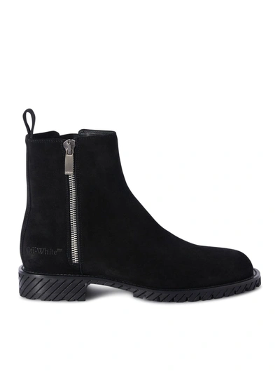 Shop Off-white Round-toe Suede Ankle Boots In Black