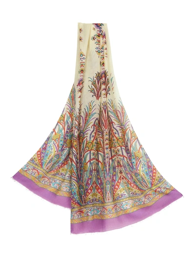 Shop Etro Scarf With Paisley Print In White