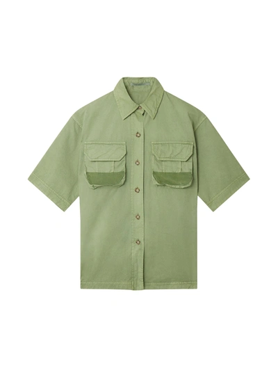 Shop Stella Mccartney Short-sleeve Cotton Shirt In Green