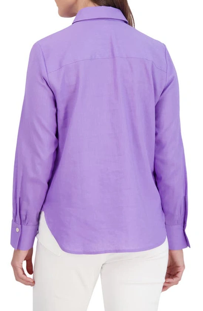 Shop Foxcroft Meghan Linen Blend Button-up Shirt In Amethyst