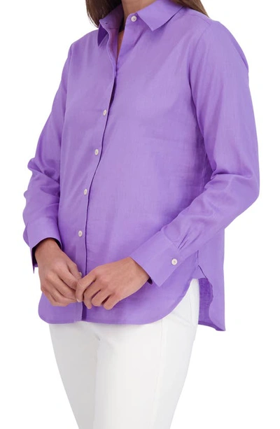 Shop Foxcroft Meghan Linen Blend Button-up Shirt In Amethyst