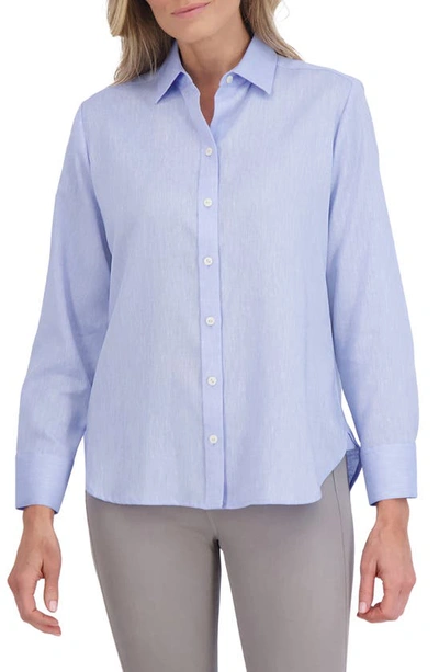 Shop Foxcroft Meghan Linen Blend Button-up Shirt In Powder Blue