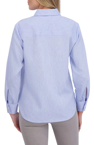 Shop Foxcroft Meghan Linen Blend Button-up Shirt In Powder Blue