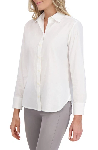 Shop Foxcroft Meghan Linen Blend Button-up Shirt In White