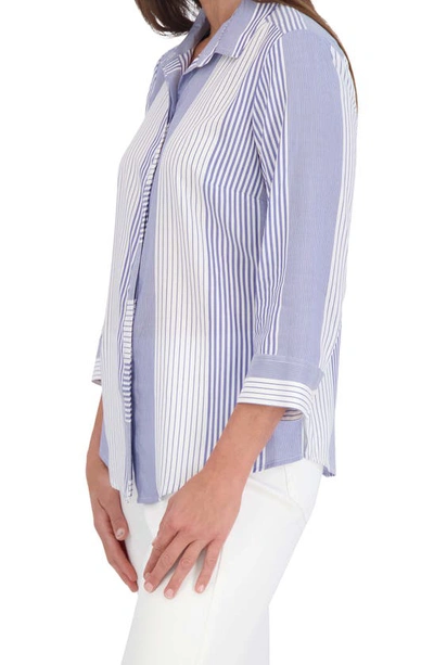 Shop Foxcroft Luna Stripe Shirt In Sapphire