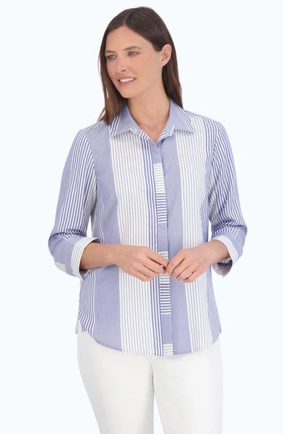 Shop Foxcroft Luna Stripe Shirt In Sapphire