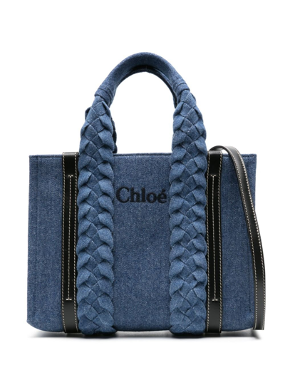 Shop Chloé Blue Woody Small Denim Tote Bag