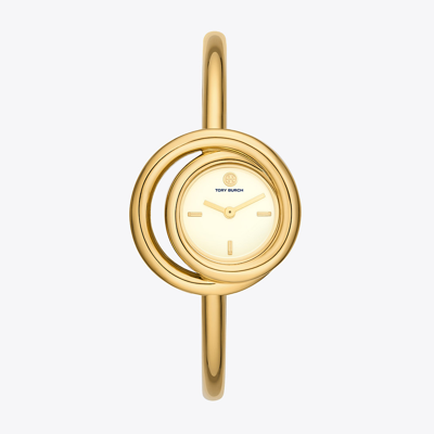 Shop Tory Burch Miller Swirl Watch, Gold-tone Stainless Steel In Ivory/gold